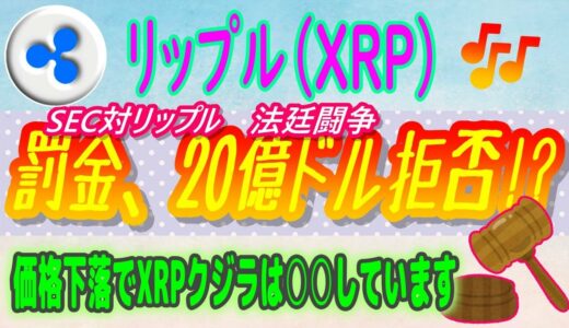 【リップル（XRP）】SEC対リップル法廷闘争で罰金を拒否⁉【仮想通貨】価格下落時のクジラの動向！