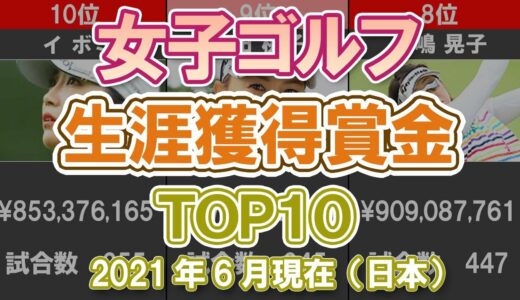 【女子ゴルフ】女子ゴルフ生涯獲得賞金TOP10　2021年6月現在（日本）