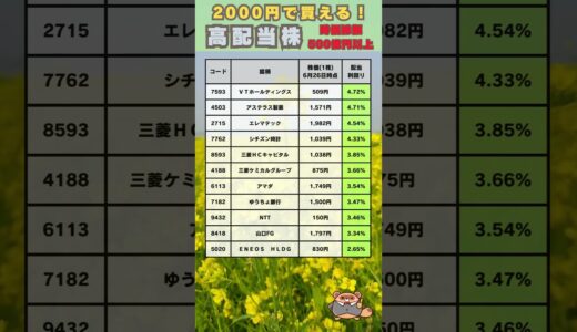 【2000円で買える！】時価総額500億円以上高配当日本株 #shorts #高配当 #配当生活 #配当金